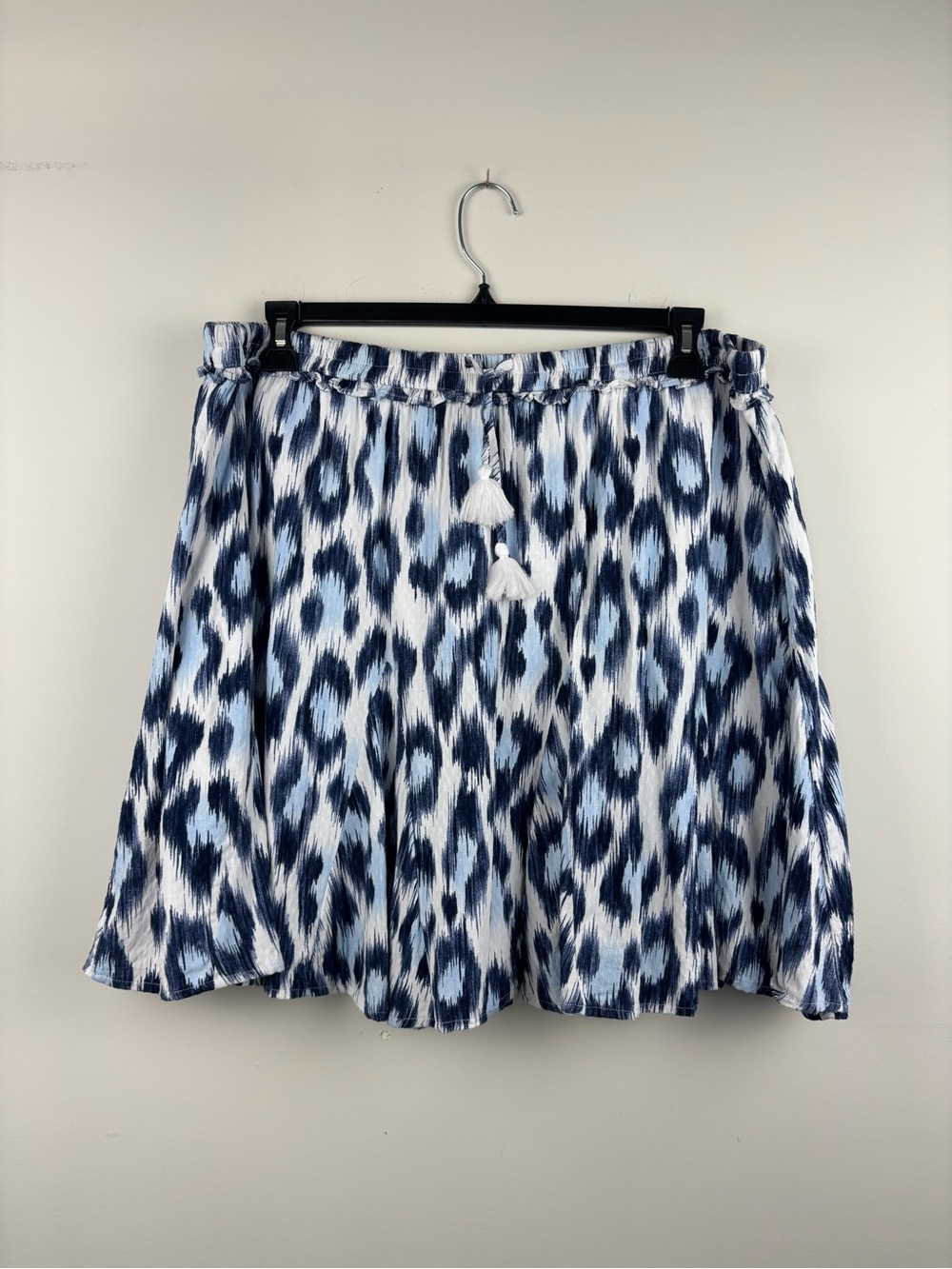 Crown & Ivy Womens Size XXL Blue Ikat Print Tassel Drawstring Lined Circle Skirt